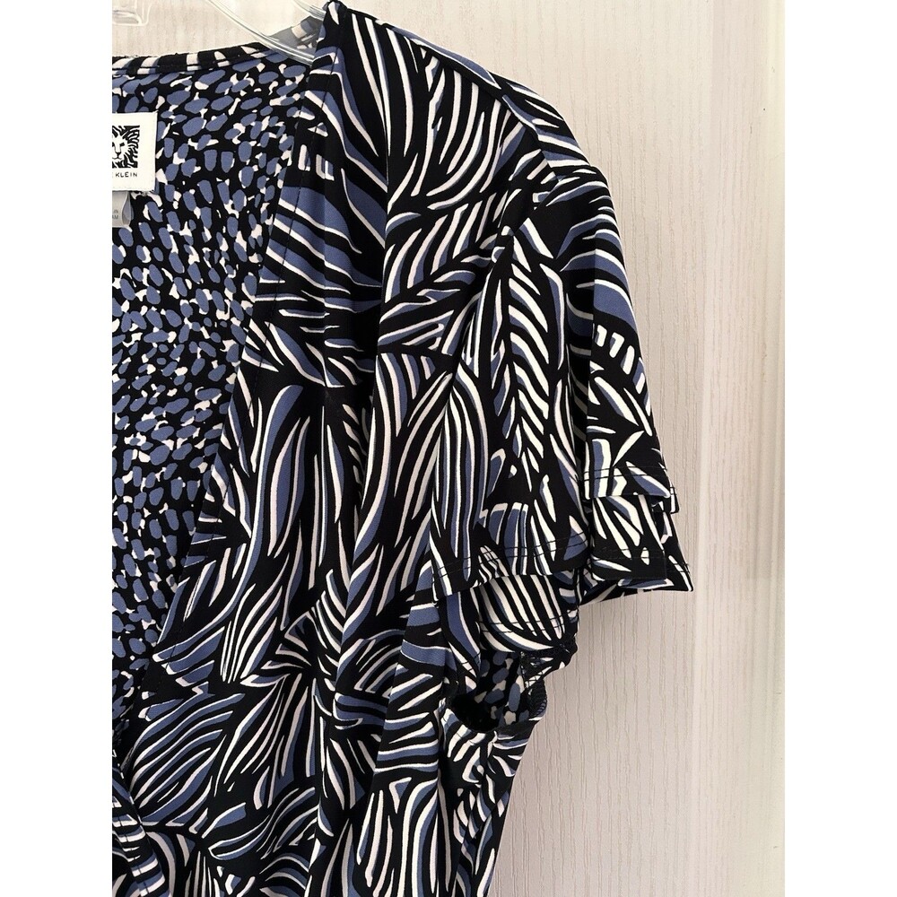 Anne Klein Dress Womens Large L Blue Black Printed Faux Wrap Sheath Work - Picture 5 of 16